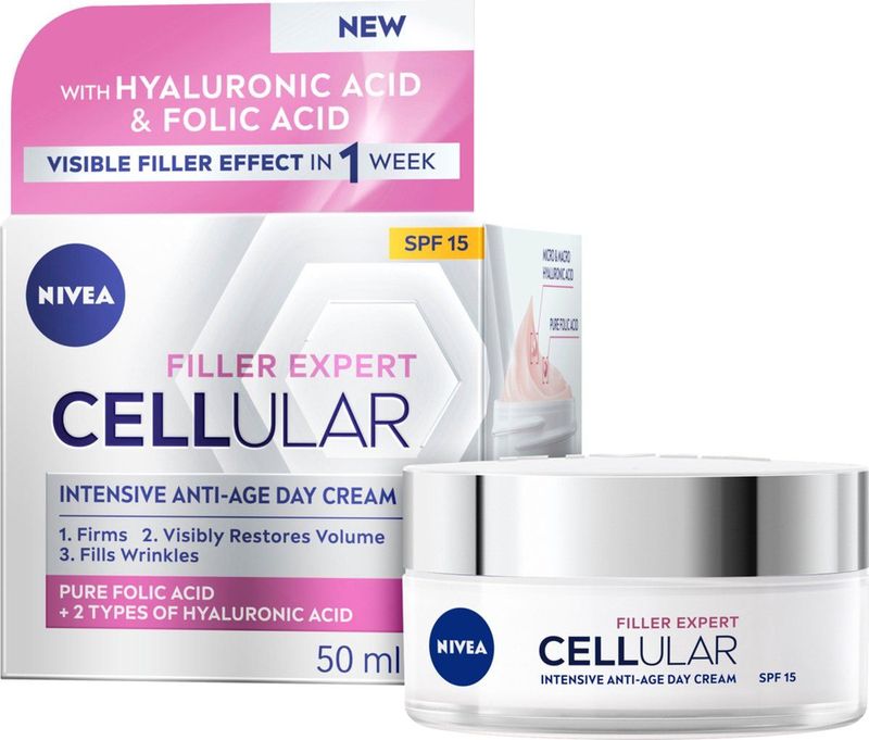 NIVEA Cellular Expert Filler Hyaluronzuur Anti-Age Dagcreme SPF 15 - Gezichtscreme - Gezichtsverzorging - 50 ml