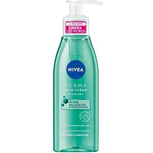 NIVEA Derma Skin Clear Gezichtsreinigingsgel met salicylzuur, niacinamide en zeezout, dieptereiniging, vermindert poriën, verwijdert mee-eters en onzuivere huid, 150 ml
