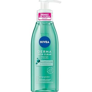 NIVEA Derma Skin Clear Wasgel (150 ml), zuiverende en reinigende reiniger voor onzuivere huid, effectieve reinigingsgel met salicylzuur en niacinamide