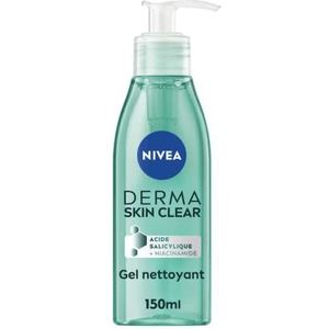NIVEA Derma Skin Clear Gezichtsreinigingsgel (1 x 150 ml), geformuleerde reinigingsverzorging voor onzuivere huid, gezichtsgel met salicylzuur en niacinamide