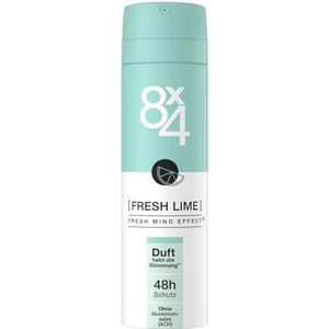8X4 Fresh Lime Deospray met frisse en fruitige citrusnoten, verfrissende deodorant zonder aluminium (ACH) met betrouwbare 48 uur bescherming (150 ml)