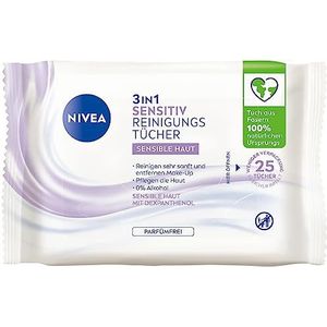 NIVEA 3-in-1 Sensitiv Reinigingsdoekjes voor gevoelige huid, 25 doekjes