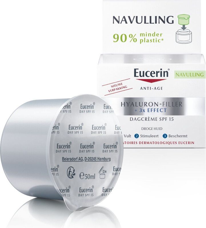 Eucerin Hyaluron-Filler + 3x Effect Dagcrème SPF 15 Droge Huid Anti-Age & Rimpels Navulling 50ml