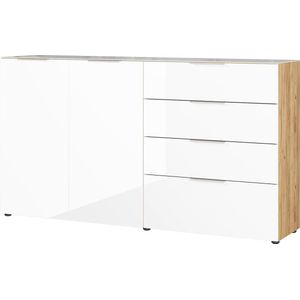 Dressoir Dudek 184cm met 2 deuren & 4 lades - wit/eik