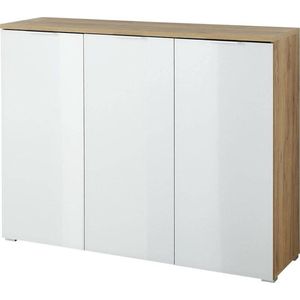 Schoenenkast Tille 134cm met 3 deuren - wit/eik