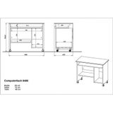 Mobiele Computertafel 048 - H X B X D = 720 X 900 X 480 M - Beukenhoutdecor