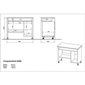 Mobiele Computertafel 048 - H X B X D = 720 X 900 X 480 M - Walnoothoutdecor