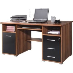 Computertafel 048 - H X B X D = 750 X 1450 X 700 M - Walnoothoutdecor/Zwart