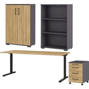 Bureauset Presley | Bureautafel, ladekast, open en gesloten archiefkast | Grandson Oak