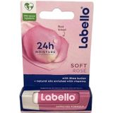 Labello Soft Rosé Gekleurde lippenbalsem met rozenextract, smeltende lippenbalsem met natuurlijke oliën en sheaboter, 24 uur hydraterende lippenbalsem met kleurpigmenten