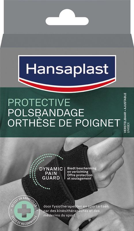 Hansaplast Protective Sport Pols Bandage - Polssteun - Pols Brace - Handbrace - Verstelbaar - Zwart - 1 Stuk