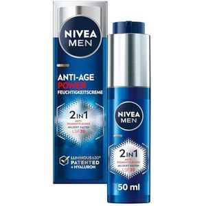 NIVEA MEN Luminous Anti-Age 2-in-1 Power dagcrème met SPF 30, gezichtsverzorging met hyaluronzuur voor anti-aging effect, huidverzorging met Luminous630 tegen ouderdoms- en pigmentvlekken (50 ml)