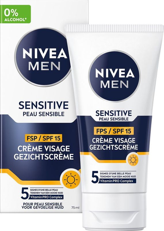NIVEA MEN Sensitive Gezichtscrème - Dagcrème - Moisturizer - SPF 15 - Gevoelige huid - Met kamille en vitamine E - 75 ml