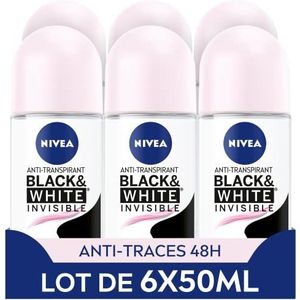 NIVEA Black & White Deo Ball (6 x 50 ml), anti-transpirant deodorant voor dames, anti-witte strepen deodorant met alcoholvrije formule