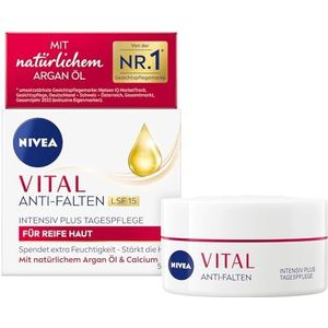 NIVEA Vital Anti-rimpel Intensiv Plus dagcrème SPF 15, gezichtsverzorging voor rijpe huid met natuurlijke arganolie en calcium, dagcrème met SPF voor intensieve vochtigheid (50 ml)
