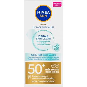 NIVEA SUN UV Face Derma Skin Clear Ultralichte Zonnebrand Gezicht - SPF 50+ - Voor de onzuivere huid - Zonnecrème met Niacinamide - Voorkomt Puistjes en Acne - Zonnebrandcreme - Trekt Snel In - 40ml