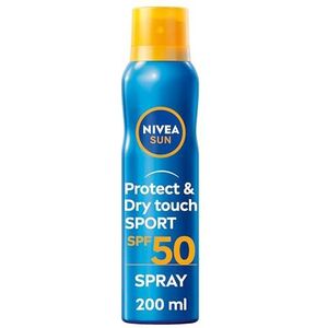 NIVEA SUN Protect & Dry Touch Sport Zonnebrandcrème FP50 200 ml, zonnebrandcrème 50 in verfrissende spray, zonwering 50 onzichtbaar op de huid en water- en zweetbestendig