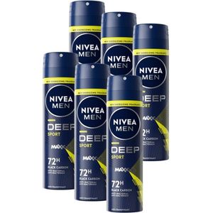 NIVEA MEN Deep Sport Deodorant Spray - Anti-Transpirant Deo - 6 x 150ml - Voordeelverpakking