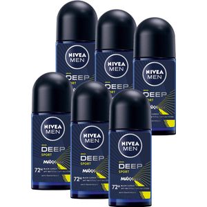NIVEA MEN Deep Sport Anti-Transpirant Deo Roller - Deodorant - 6 x 50ml - Voordeelverpakking
