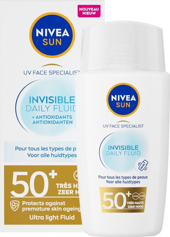 NIVEA - SUN UV Face Invisible Daily Fluid - Zonnebrandcrème - Transparant - SPF 50+ - 40ml