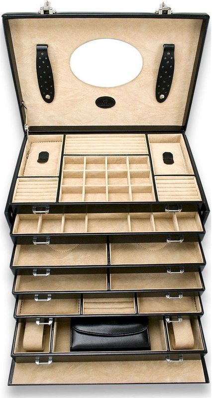 Windrose - Juwelendoos - Zwart - Fijn Synthetisch - Afsluitbaar