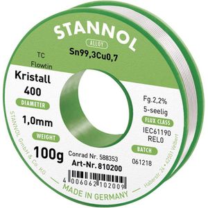 Stannol Ecology TC Soldeertin, loodvrij Spoel Sn99,3Cu0,7 REL0 100 g 1 mm