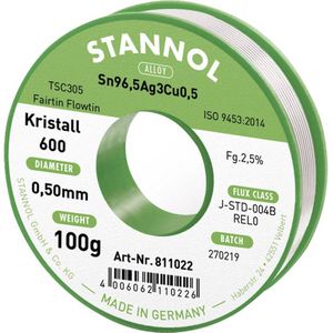 Stannol Crystal 600 Fairtin Stagno Senza Piombo Senza Piombo Sn3.0Ag0.5Cu 100 g 0,5 mm