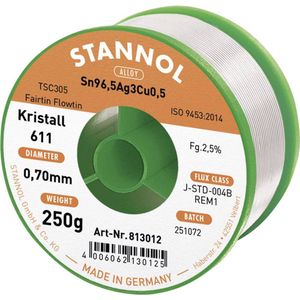 Stannol Kristal 611 Fairtin 813012 Sn3.0Ag0.5Cu loodvrij 250 g 0,7 mm 1 stuk