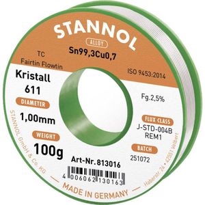 STANNOL Lötzinn Kristall 611, TC, Sn99,3Cu0,7, Fairtin Flowtin, 1,0 mm, 100 g