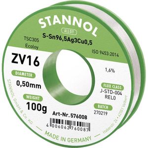 Stannol ZV16 Soldeertin, loodvrij Loodvrij Sn96,5Ag3Cu0,5 REL0 100 g 0.5 mm