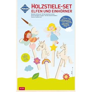 Pebaro 475 houten stelen set laser gesneden elfen en eenhoorn, knutselen met hout, houten puzzel, voorgesneden houten plaat, incl. schuurpapier, uitbreken, in elkaar steken, klaar, cadeau-idee