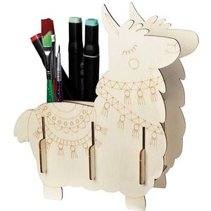 Pebaro 477/2 houten bouwset laser gesneden pennenhouder lama, 3D puzzel, knutselen met hout, houten puzzel, voorgesneden houten plaat, incl. schuurpapier, uitbreken, in elkaar steken, klaar,