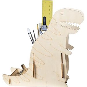 Pebaro 477/3 houten bouwset laser gesneden pennenhouder dinosaurus, 3D puzzel, knutselen met hout, houten puzzel, voorgesneden houten plaat, incl. schuurpapier, uitbreken, in elkaar steken, klaar,