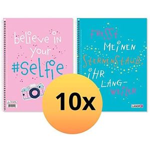 Landre 400130281 Collegeblok met twee grappige spreuken, 10 stuks pastel A4 80 vellen gelinieerd met rand links en rechts