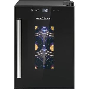 ProfiCook® wine refrigerator for 6 bottles, drinks refrigerator with UV-resistant glass door,wine cooler with LED lighting and 3 storage levels,2 of which are removable, 11-18°C, 17L - PC-WK 1230