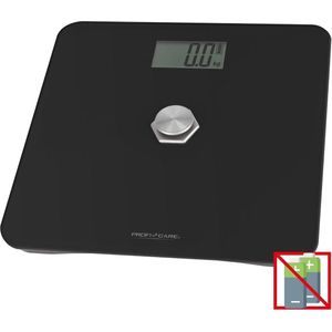 ProfiCare® PC-PW 3112 Digitale personenweegschaal zonder accu met meetbereik van 5 kg tot 180 kg en groot lcd-display, digitale personenweegschaal met kinetische energie en glasoppervlak, zwart