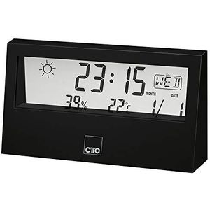 CTC WSU 7022 multifunctioneel weerstation met klok en transparant lcd-display, gegevensopslag voor temperatuur en luchtvochtigheid, alarmfunctie zwart