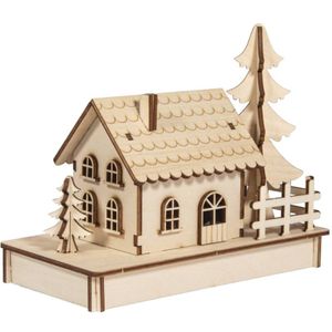 Rayher 46299000 Bouwpakket houten huis met in elkaar grijpende delen, houten bouwset, 30 sleufstukjes, 17,5 x 9,4 x 14 cm