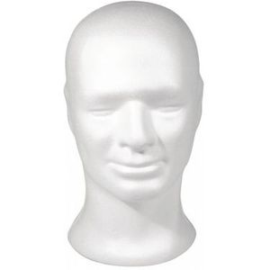 Rayher Herenhoofd van Polystyrol, mannequin-hoofd, ideaal voor het presenteren van hoeden, pruiken, wit