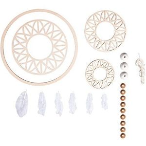 Rayher Knutselset, dromenvanger ""Dream"" van houten elementen, houten kralen en veren, 18 cm ø, lengte ca. 74 cm, gelaserde houten schijven, decoratieve hangers, wanddecoraties, FSC 100%, 62835000
