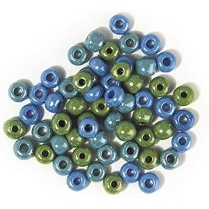 Rayher 1439100 Glazen wiel met grote gaten, ondoorzichtig, groen-blauwe tinten, ø 6 mm, doos 5