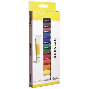 Rayher hobby Acrylverf schilder setje - 12 kleuren tubes van 12 ml - Knutselmateriaal - creatief