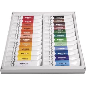 Rayher Hobby 38926000 Kunstenaars-acrylverfset, 24 kleuren, per tube 12 ml, ideaal voor spieraam, papier, karton, schilderkarton, papiermaché, hout, steen, beton, voor beginners en professionele