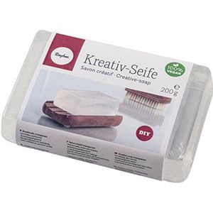 Rayher 34226000 Creatieve zeep, huidvriendelijk, blok 200 g, handgemaakt, wellness, doe-het-zelf wellness, 100% veganistisch, vrij van dierlijke vetten en oliën, handzeep, vaste zeep, transparant/wit