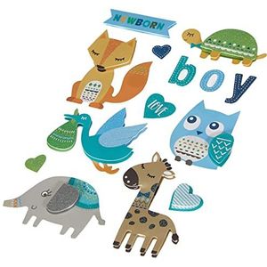 Rayher 50083358 3D papieren sticker baby, met effecten, babyblauw, 14 motieven, om te knutselen en te decoreren voor de geboorte