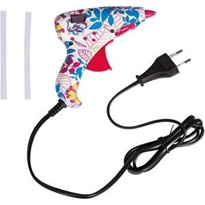 Rayher 30215000 mini-lijmpistool, 12 x 12 cm, kunststof, cool design Flower Power, uitklapbare standaard, inclusief 2 lijmsticks