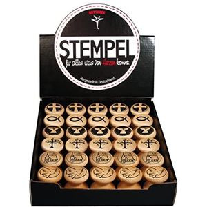 Rayher Etui met 30 stempels 'Gelegenheid', 6 tekeningen bruiloft en doop, 30 mm ø, houten handvat, 28991000