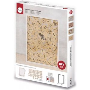Rayher Houten gastenboek met harten voor bruiloft, doop en verjaardag, houten lijst om neer te zetten incl. 50 houten hartjes, 35x26x4 cm, Natuur, FSC Mix Credit, 62966505