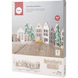 Rayher 64520505 - Houten deco opsteller - Huisjes - 64-delig - 14 x 58,5cm