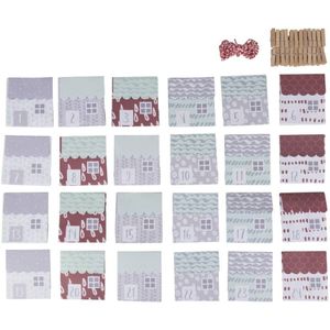Rayher Papieren adventskalender met 24 verschillende bedrukte papieren zakken, 9 x 10 cm, FSC-gecertificeerd, 24 wasknijpers en ophangkoord 67394000